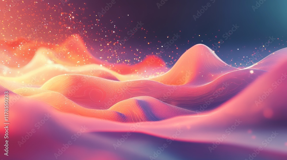 Poster this vibrant abstract illustration showcases flowing waves and dynamic data points, blending vivid c