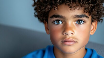 Portrait of a Young Boy with Curly Hair and Expressive Eyes