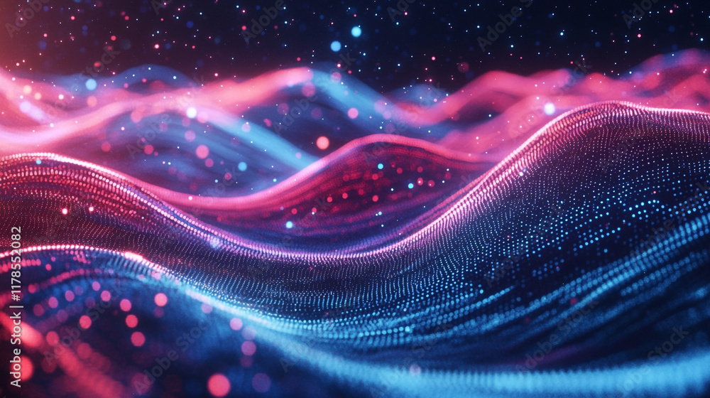 Poster futuristic background of dots and lines with a dynamic waves. a stunning digital visualization of fl