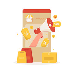 Flat design of online store promotion sale offers on social media