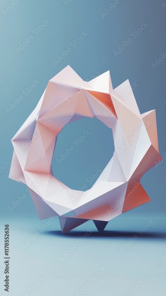 Poster a white and pink triangle is displayed on a blue background. the triangle is made of paper and has a