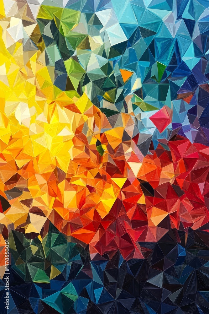 Poster a colorful abstract painting with triangles and squares