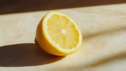 Halved Lemon in Sunlight Vibrant Citrus Fruit Still Life