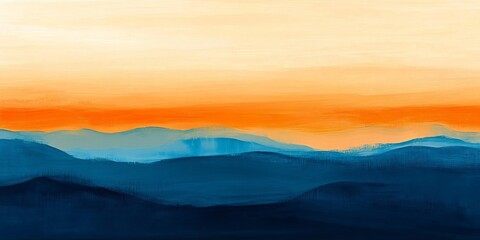 Obraz premium A stunning abstract artwork depicting a mountain landscape bathed in vibrant sunset hues. The vivid colors blend seamlessly, creating a tranquil atmosphere.