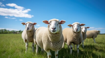 Obraz premium A peaceful scene of a fluffy sheep resting under a tree, with its wool slightly ruffled by the breeze. 