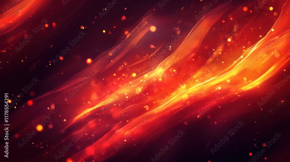 Poster vibrant crimson and orange gradient background with glowing amber bokeh lights evokes warmth and ene