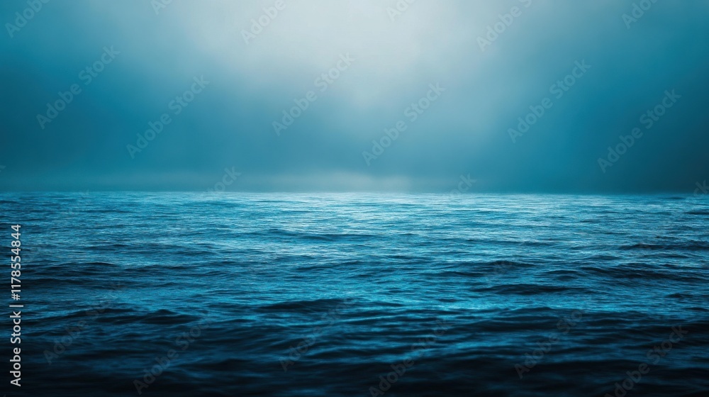 Poster bokeh effect in cool aqua and indigo tones against a deep ocean-blue backdrop creates a serene marin