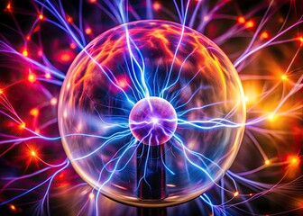 Obraz premium Vintage Glowing Energy Sphere, Electric Discharge, Retro Sci-Fi, Mystical Orb, Plasma Ball Photo