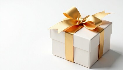 Elegant gold Christmas gift bow isolated on white background, ribbon, wrapping, christmas
