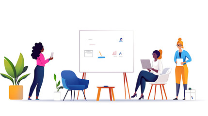 Business people working on project at office. Teamwork, meeting, brainstorming concept. Vector illustration in flat style