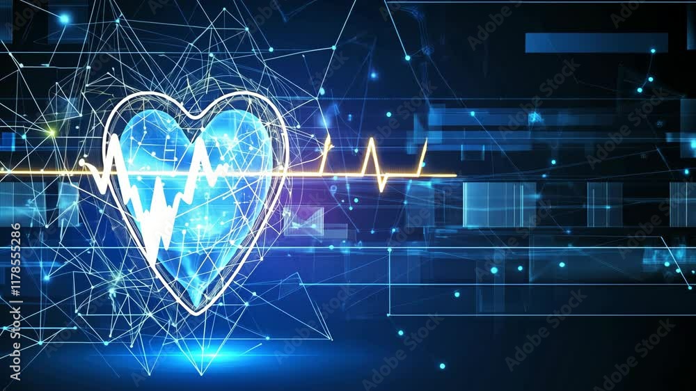 Poster heart and pulse design with digital technology elements illustrating health and wellness concepts