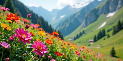 A colorful bouquet of alpine wildflowers in a mountain garden, garden, flowers
