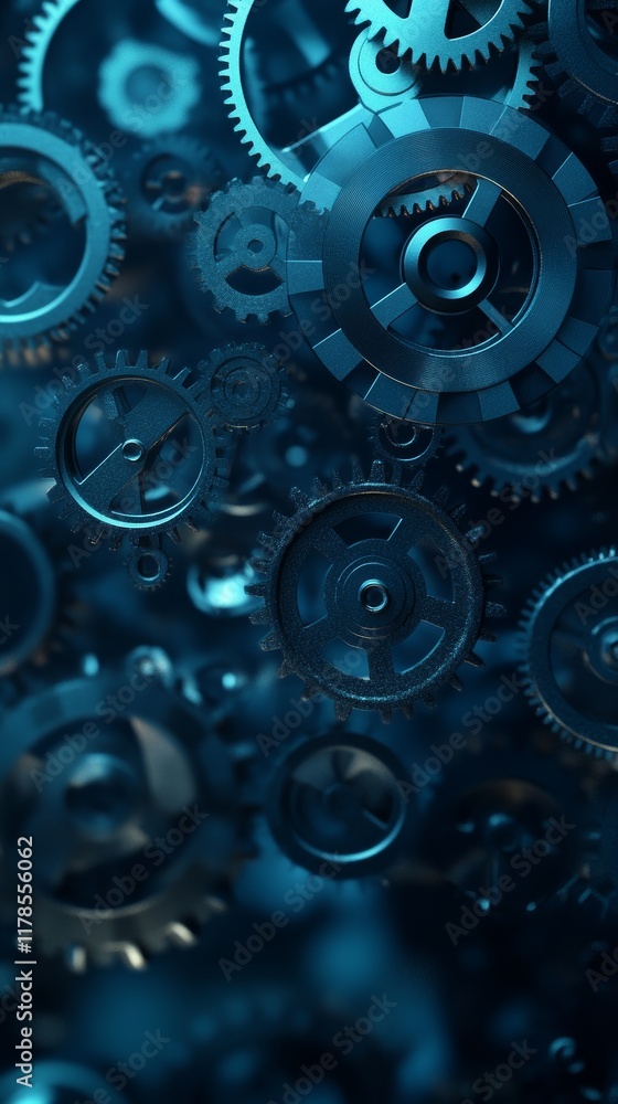 Poster a blue image of gears with the word gears written in white. the gears are in various sizes and are s