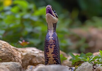 Close-Up of a Majestic Snake with Vibrant Patterns and Unique Texture Amidst Natural Surroundings, Showcasing Intricate Details and Beautiful Colors