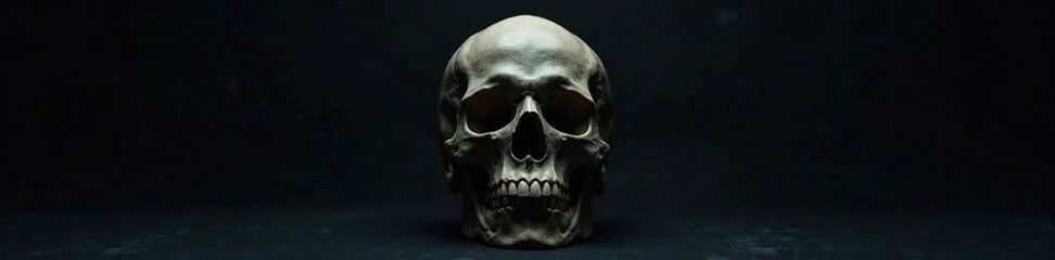 Obraz premium Skull on black background with subtle texture, isolation, darkness, grim reaper
