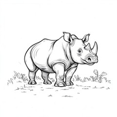 Fototapeta premium Rhinoceros Line Art: A Majestic Wildlife Drawing