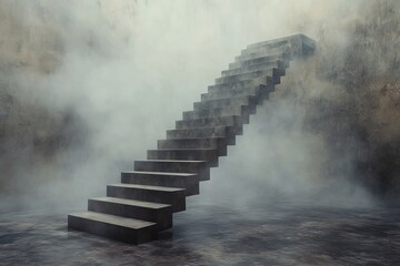 Fototapeta premium A surreal image of a staircase floating in a misty, dreamlike setting, evoking mystery and imagination.