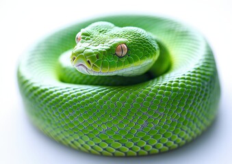 Obraz premium Close-Up of a Vibrant Green Snake in a Natural Pose, Showcasing Intricate Scale Patterns and Captivating Eyes Against a Soft Background
