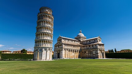 Summer day at the leaning tower of pisa iconic architecture in italy's vibrant landscape
