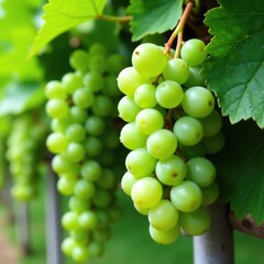 small green unripe grapes growing on a trellis, foliage, greenery, vines