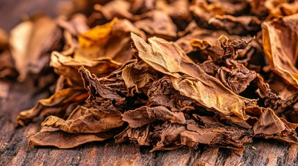 Close-up of Dried Tobacco Leaves, Rich Brown Texture