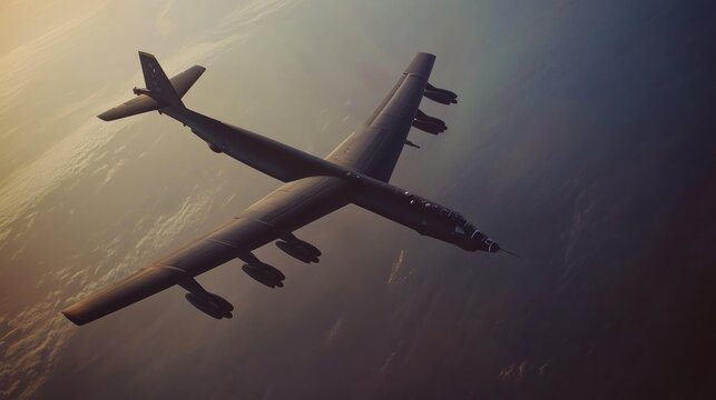 B-52 Stratofortress in Flight: A Majestic Silhouette Against the Sunset