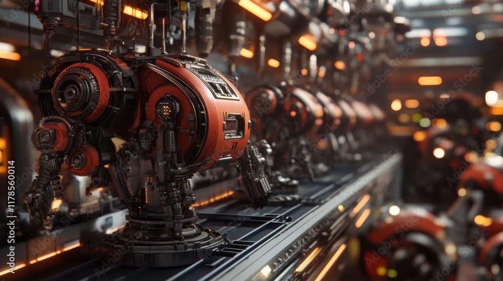 Poster high-tech robotic assembly line showcasing advanced industrial automation and futuristic technology 