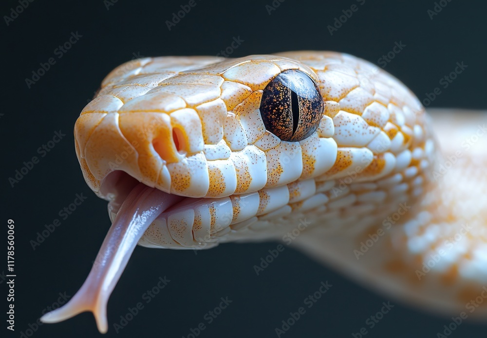 Poster close-up portrait of an intriguing python showcasing unique coloration and textured skin, ideal for 