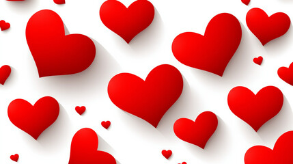 Red hearts Valentine on white background create romantic pattern