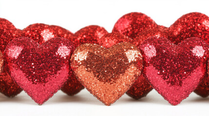 Obraz premium Glittery red hearts Valentine on white background
