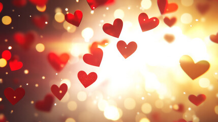Obraz premium Red hearts floating in glowing light background Valentine