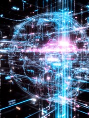 Fototapeta premium Stunning Futuristic Digital Painting: Globally Connected Network Illustration. AI Generated