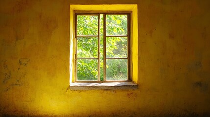 Fototapeta premium Sunlit Window in a Rustic Yellow Room