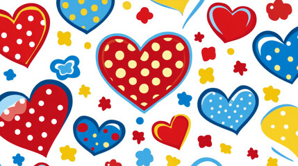 Colorful polka dot hearts and flowers pattern