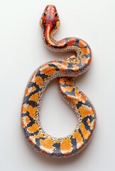 Naklejka premium Colorful snake on a white background showcasing vibrant scales and unique patterns, perfect for wildlife enthusiasts or educational materials about reptiles.