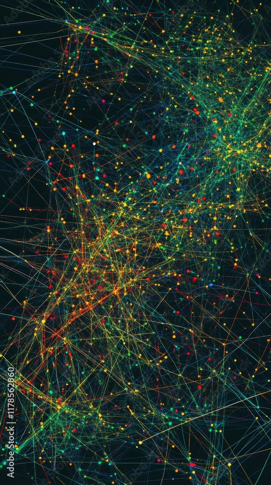 Poster explore a colorful abstract background featuring intricate data connections and vibrant lines, ideal