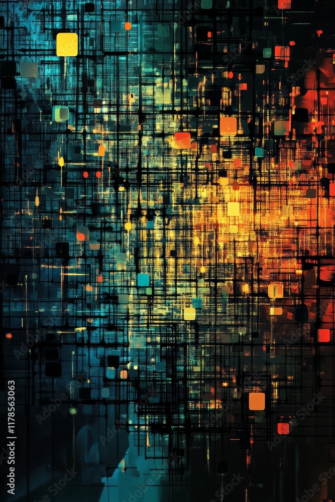 Poster explore a vibrant abstract representation of data structures with colorful patterns and dynamic layo