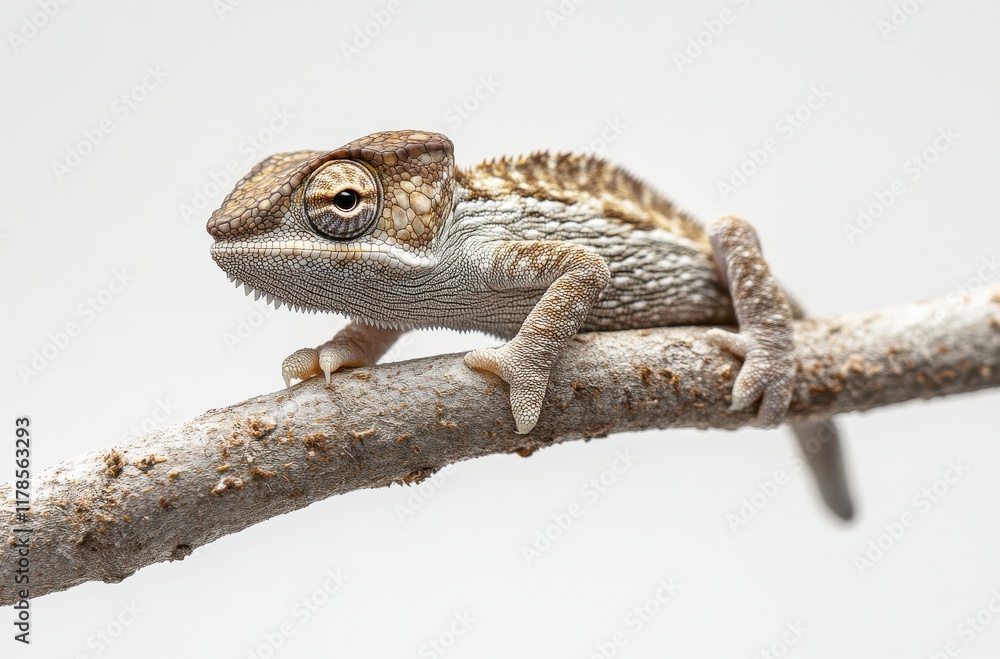 Poster detailed close-up of a unique lizard perched on a branch capturing the intricate textures and colors