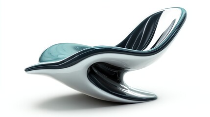 A sleek, modern chair with a fluid design, featuring glossy curves and a mix of colors, perfect for contemporary interiors.