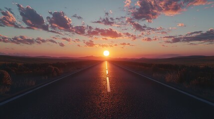 A Perspective View of an Open Road Leading Straight into the Horizon