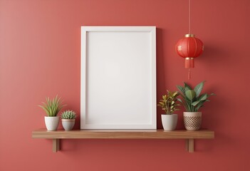 Stylish Mockup Poster Design in a Chinese-Inspired Living Room