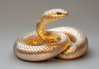 Fototapeta premium Elegant golden snake sculpture with intricate scales and striking posture, showcasing the beauty of reptilian forms in a sophisticated setting