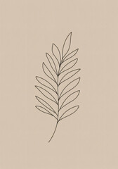 Minimalist Line Art Botanical Illustration Elegant Beige Leaf Design