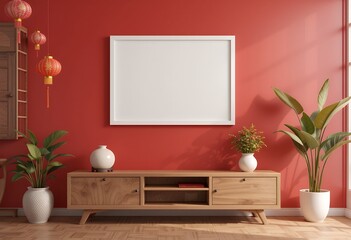 Stylish Mockup Poster Design in a Cozy Asian-Inspired Room
