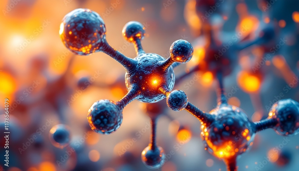 Poster abstract blue molecule structure background. close-up of a metallic molecular structure against a da