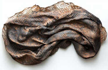 Obraz premium Elegant Textured Fabric with Unique Scale Patterns in Earthy Tones Captured on a Light Background Perfect for Fashion and Textile Design Projects