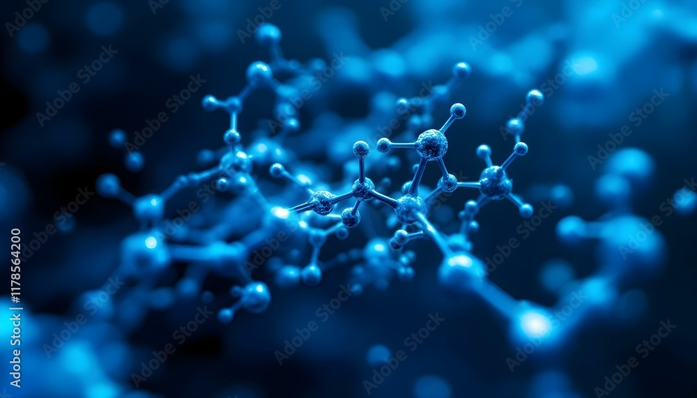 Poster abstract blue molecule structure background. close-up of a metallic molecular structure against a da
