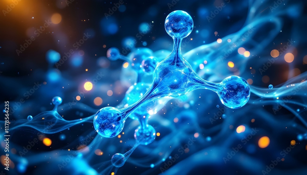 Poster abstract blue molecule structure background. close-up of a metallic molecular structure against a da