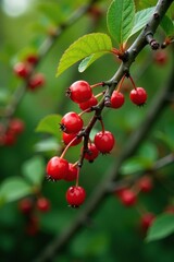 Obraz premium Sea buckthorn berries growing on a woody stem, plant, wood