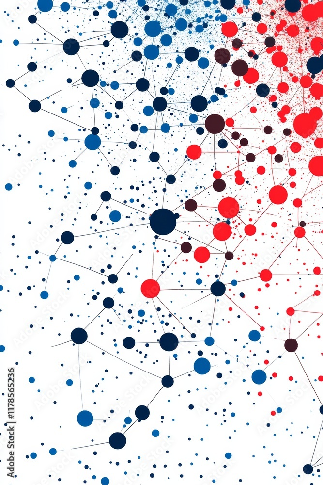Poster explore a vibrant abstract background featuring connected dots and data connections in blue and red 